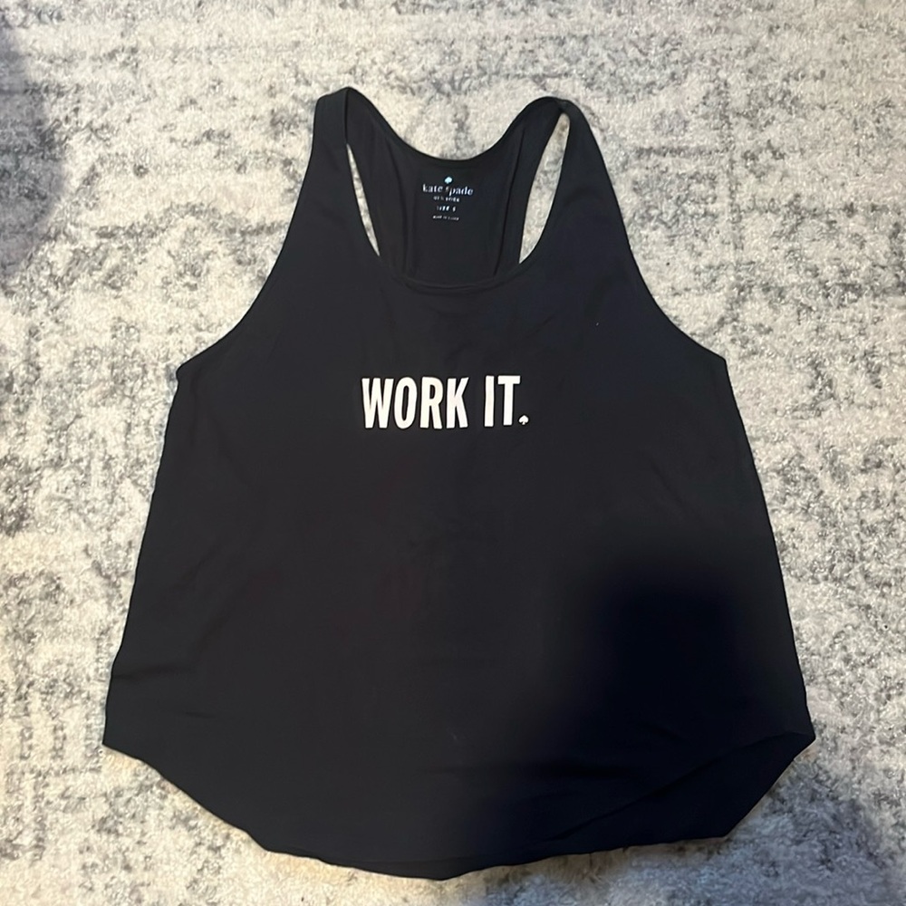 kate spade Black Racerback Tank with WHITE "WORK IT." Print - Size S